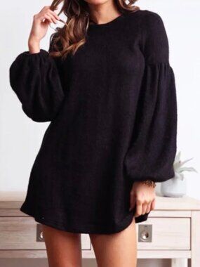 Morais Puff Sleeved Sweater Dress Black